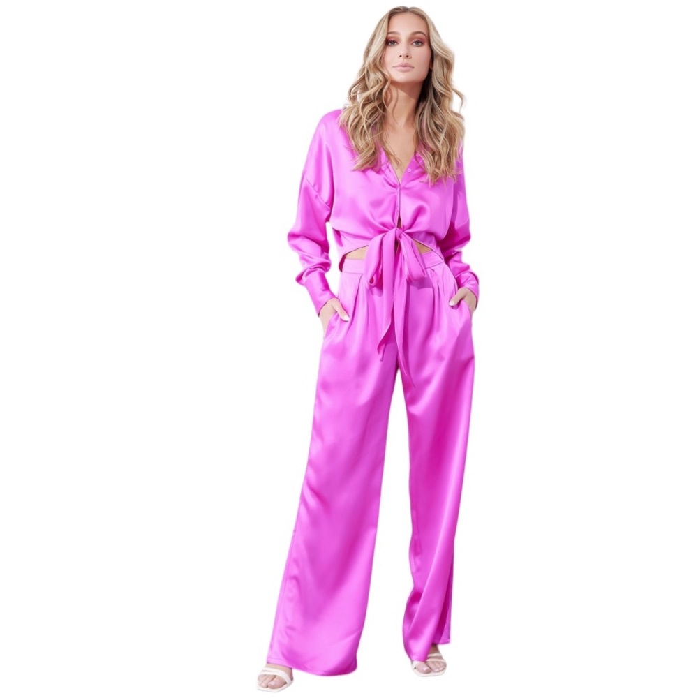 Elegant Pink / magenta Satin pants and top set